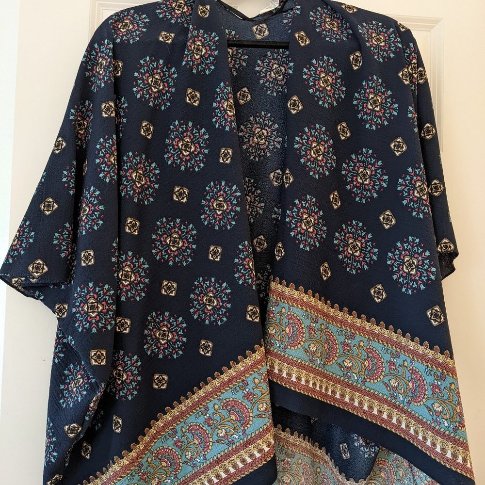 Multicolor Navy Ruana with Paisley design